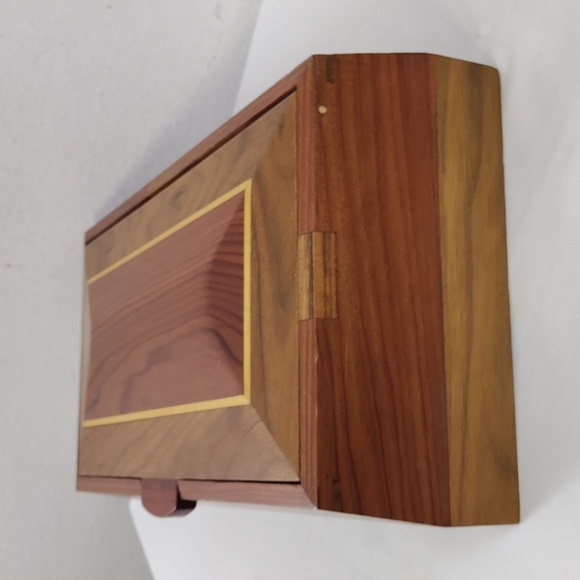 Vintage Contemporary Inlaid Bevelled Wooden Handmade Jewelry Box - Picture 4 of 17